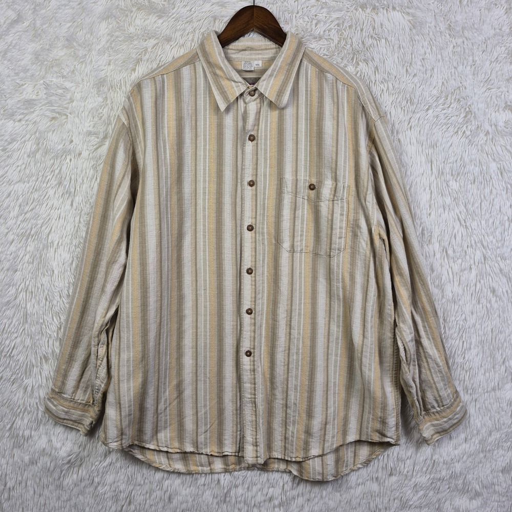 The Territory Ahead Mens XXL‎ Linen Cotton Striped Long Sleeve Button Down Shirt